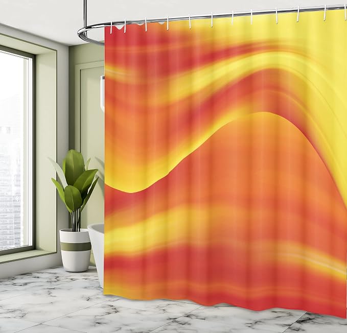 Ambesonne Orange Shower Curtain, Digital Waves - Image 4