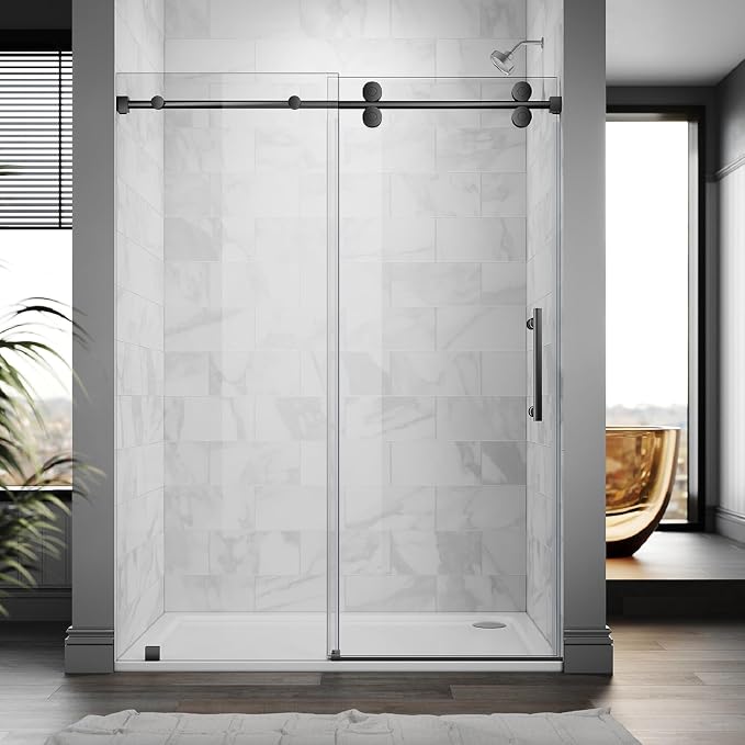 56-60 Inch x 84 Inch Sliding Frameless Shower Door, 3/8" Tempered Glass - Image 7