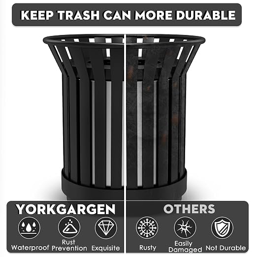 16Gallon/62L Commercial Outdoor & Indoor Metal Trash Can, Outdoor Slatted Trash - Image 2