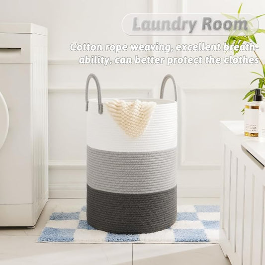 Laundry Basket, Woven Cotton Rope Laundry Hamper, 80L - Image 2