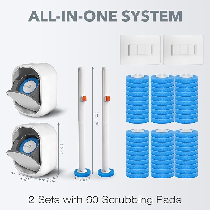 2-Pack Disposable Toilet Brush & Wand Kit, Wall-Mounted Auto-Closing Caddies - Image 7