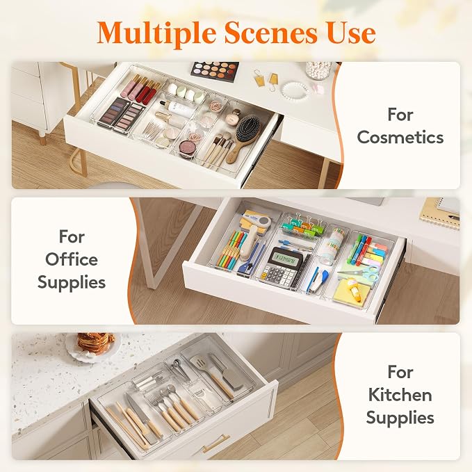 Lifewit 15 Pcs Large Bathroom Drawer Organizers, 3 Sizes Clear Plastic Storage - Image 8
