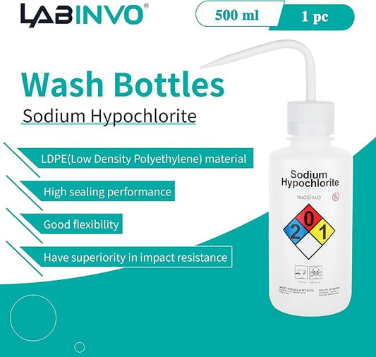 Sodium Hypochloride Wash Bottles, Narrow Mouth, Self-Venting Safety Wash Bottles - Image 2