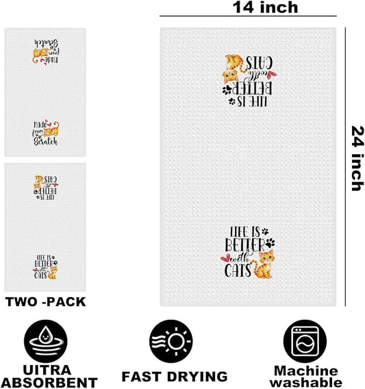 Hanamiya Na 2Pcs Cute Cat Kitchen Towels 24x14 Inch, Make from Scratch - Image 2