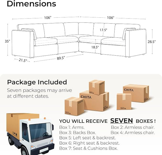 CHITA Oversized Modular Sectional Sofa Set, FSC Certified Extra Large 5 Seat V - Image 2