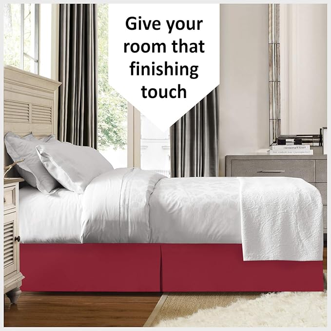 Bed Skirt - 100% Cotton 800 Thread Count Box Pleated Bed Skirt - Luxury Pleated Dust Ruffle, Hotel Quality Modern Bed Skirt, Easy Fit with 12 Inch Tailored Drop, RV King, Burgundy