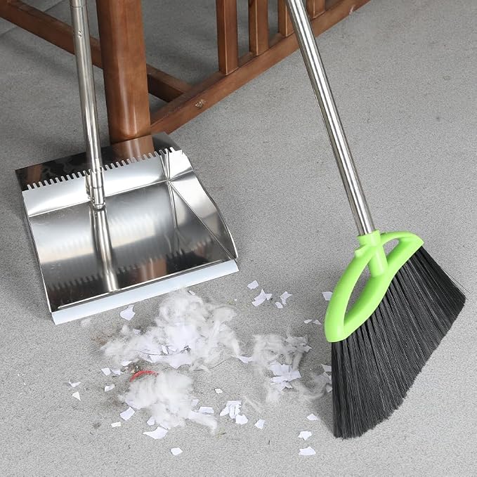 Soft Bristles Broom and Dustpan Set, Metal Dustpan - Image 7