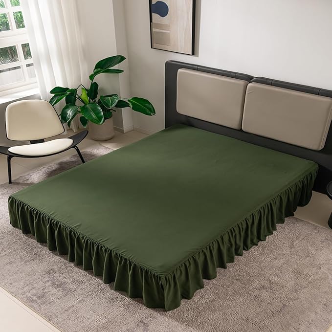 Bed Skirt Twin Size Ruffled Bed Skirt with Split Corners, 14 Inch Drop Dust Ruffle Bed Skirts with Platform,Green
