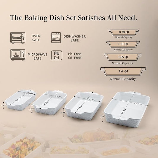 Dafuceramic Casserole Dishes for Oven, Baking Dishes, Ceramic Bakeware Sets of 4 - Image 2