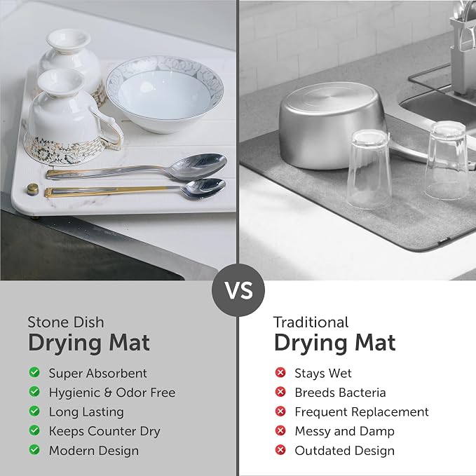 Stone Drying Mat for Kitchen Counter + Sink Caddy | 15.7"x11.8" Diatomaceous - Image 8