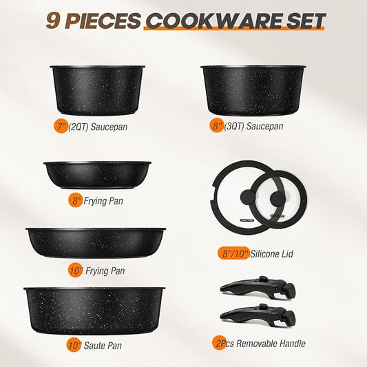 pots and Pans Set, Nonstick Cookware Set Detachable Handle, Induction Kitchen - Image 2