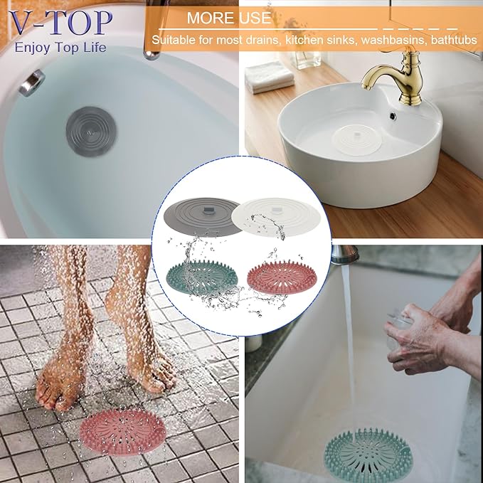 Shower Drain Hair Catcher Tub Stopper, V-TOP Drain Cover - Image 7