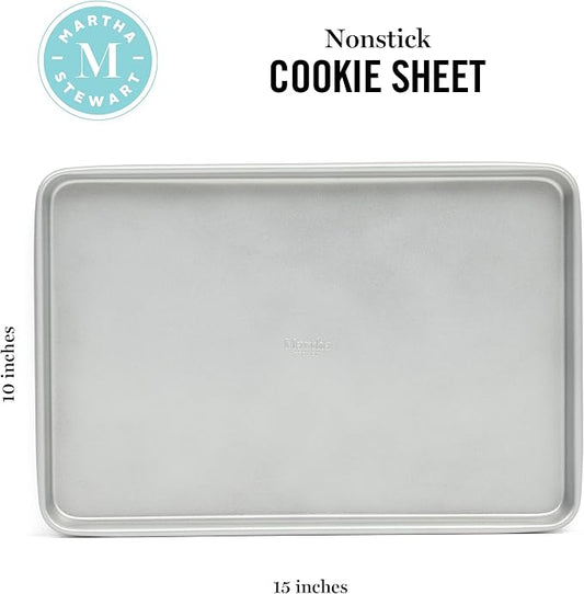 Martha Stewart Gallen 15 x 10 Inch Nonstick Carbon Steel Cookie Sheet – Silver - Image 2