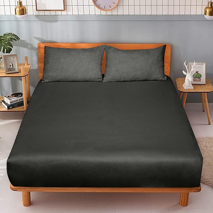 ROYALE LINENS 300 Thread Count 100% Long Staple Combed Cotton Fitted Sheet Twin - Super Soft Deep Pocket Bottom Sheet - Fitted Sheets Only - Elastic Sheets (Twin, Black)