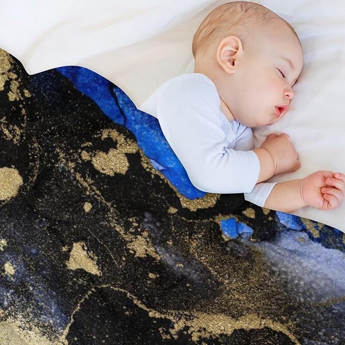 Modern Marble Blanket, Abstract Luxury Baroque Golden Dark Blue Stone Veins Pattern Soft Warm Cozy Plush Flannel Covers for Livingroom Bedroom Couch Chair Camping Travel Home Decor Tapestry 30x40in