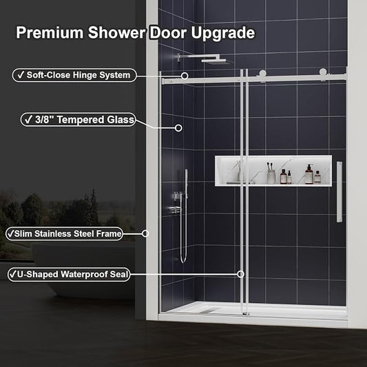 Luxury Soft-Closed Frameless Sliding Shower Door, 58–60" W x 76" H, 3/8" - Image 2