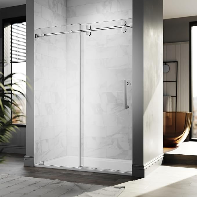 56-60 Inch x 80 Inch Sliding Frameless Shower Door, 3/8" Tempered Glass - Image 7