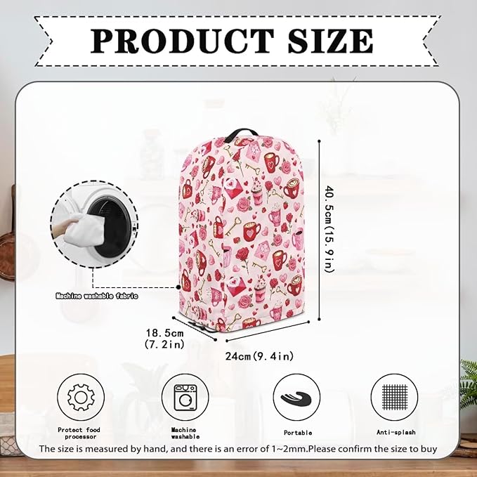 Pink Blender Dust Cover Valentine's Day Food Processor Cover Coffee Machine Appliance Covers for Kitchen Counter Blender Covers for Kitchen Machine