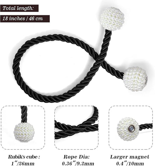 Hion Magnetic Curtain Tiebacks Black 6 Pack, Curtain Tiebacks Buckles Holdbacks - Image 2