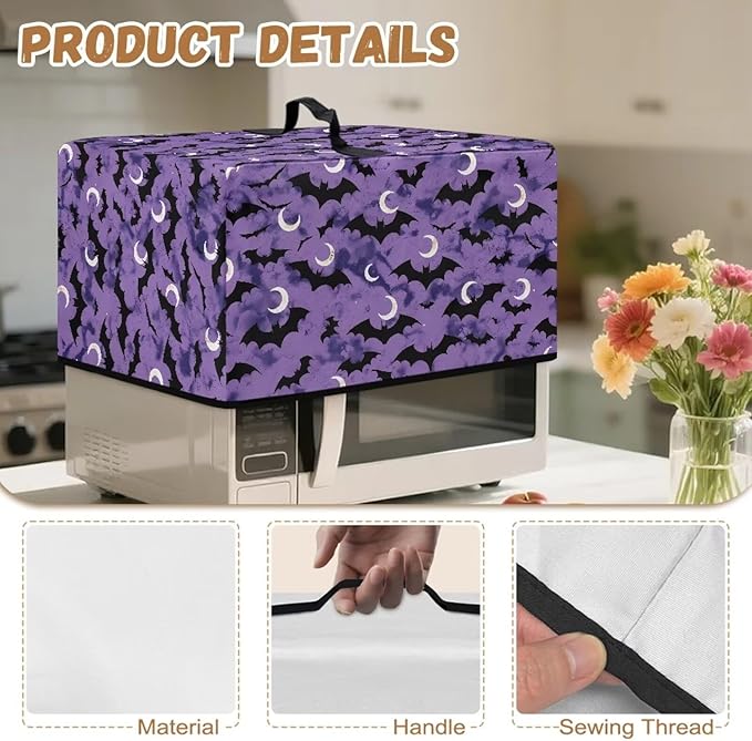 Microwave Oven Cover, Halloween Bat Heat-Resistant Waterproof Toaster Oven Dust Cover Universal for Most Microwaves Ovens Greaseproof Anti-Scratch Microwave Dust Covers