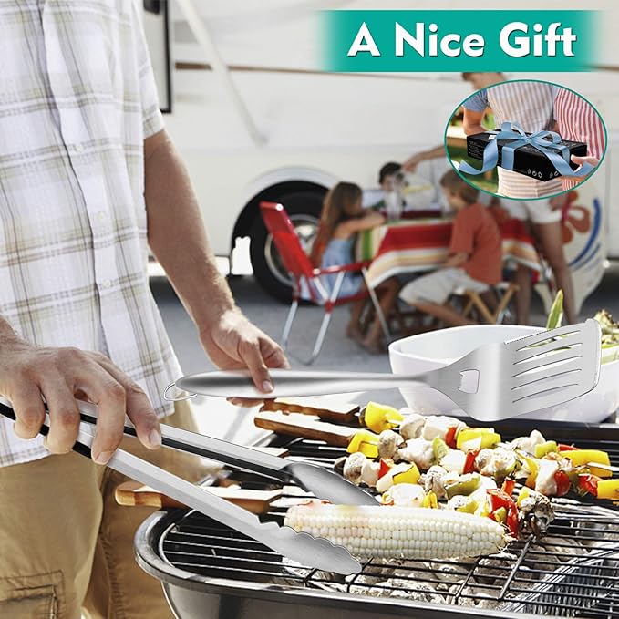 HaSteeL Grilling Utensil Set 18in, Stainless Steel BBQ Accessories Tools - Image 7