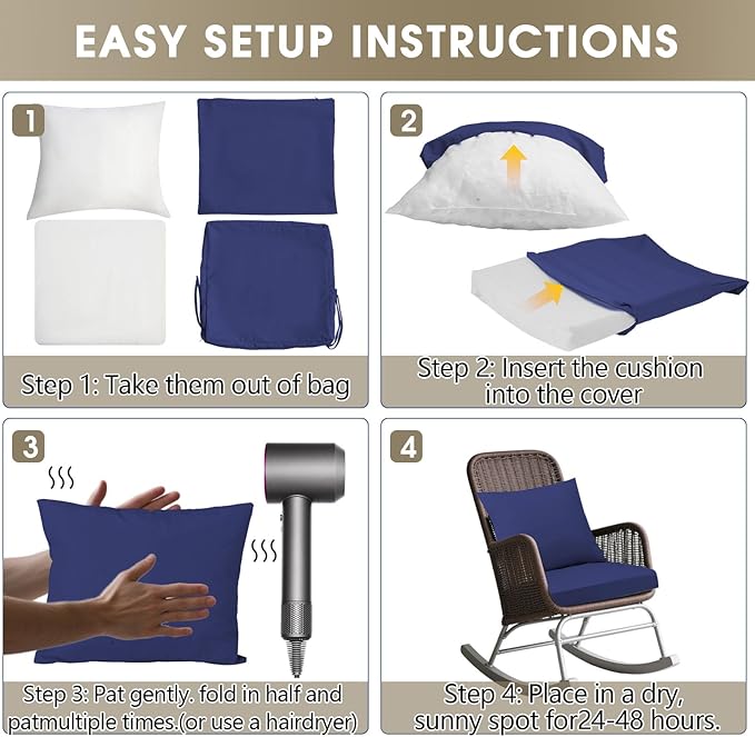 Outdoor Seat Cushion Set 19 x 19 In, Water-Resistant & Fade-Resistan, Patio Furniture Cushions with Removable Cover Deep Seat & Back Cushion with Handle and Adjustable Straps for Chair Sofa,2PC