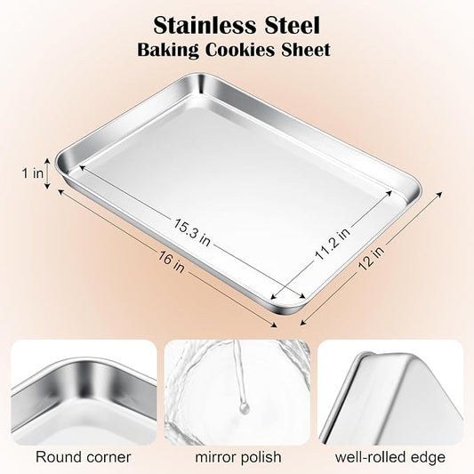 E-far Stainless Steel Baking Sheet, 16” x12” x 1” Baking Cookie Sheet Pan - Image 2