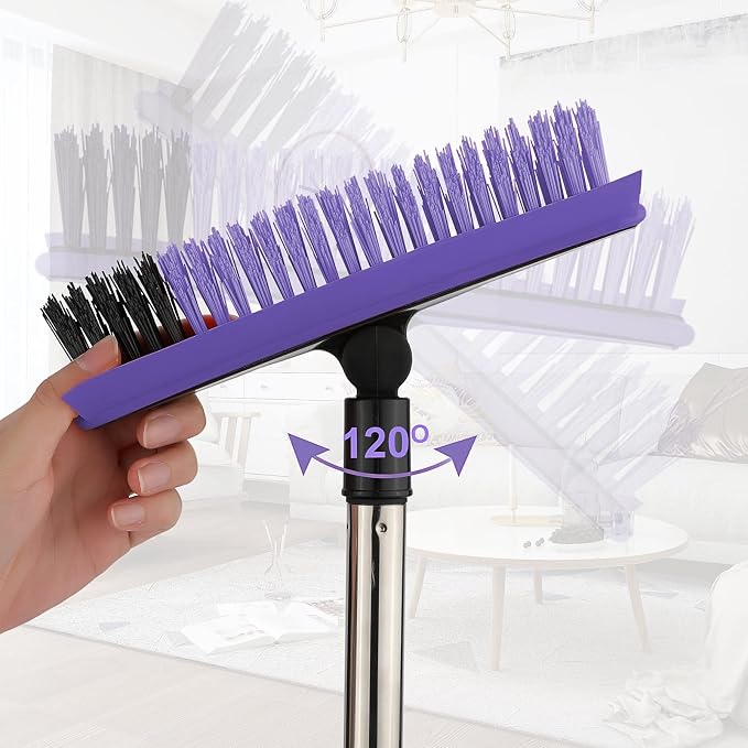 Grout Cleaner Brush with Long Handle, V-Shaped Floor Scrub Brush Swivel Grout - Image 7
