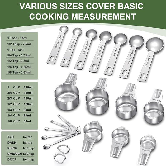 EWFEN Measuring Cups and Spoons Set, 7 Stainless Steel Nesting Measuring Cups & - Image 2