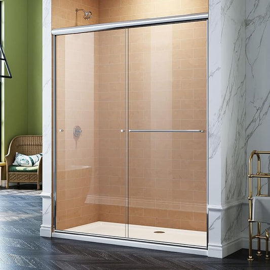 SUNNY SHOWER Doors Glass Sliding Semi-Frameless Shower Glass Door, 1/4" Clear - Image 2