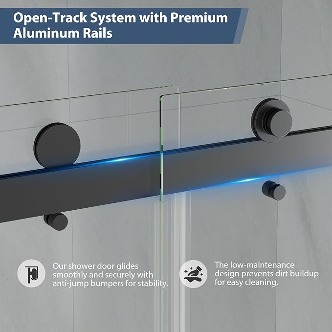Frameless Double Sliding Shower Doors, 43-48" W x 76" H Shower Glass Door - Image 9