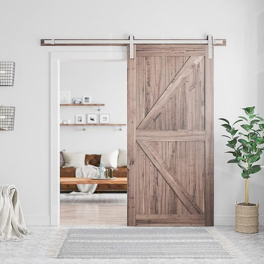 SMARTSTANDARD 7 Feet Brushed Nickel Barn Door Hardware Kit-Heavy Duty Sliding - Image 2