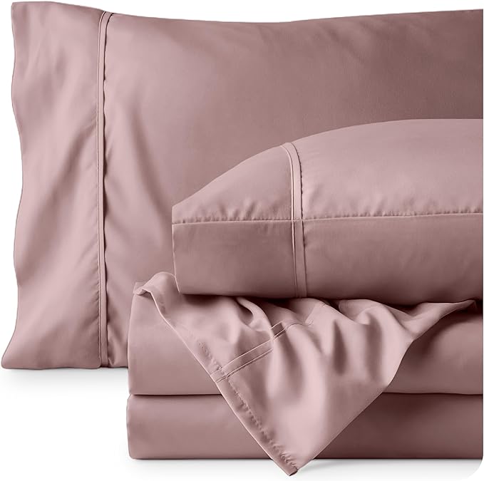 Bare Home Twin Sheet Set - 1800 Ultra-Soft Microfiber Twin Bed Sheets - Double Brushed - Deep Pockets - Easy Fit - Extra Soft - 3 Piece Set - Bedding Sheets & Pillowcases (Twin, Mauve)