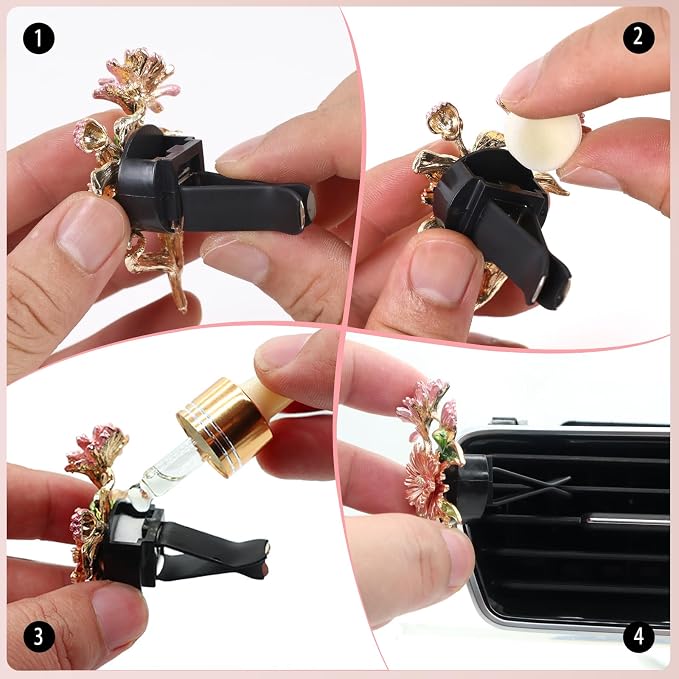 6pcs Flowers Car Decor, Cute Car Air Freshener Vent Clips, 3cm/2.7cm Refillable - Image 9