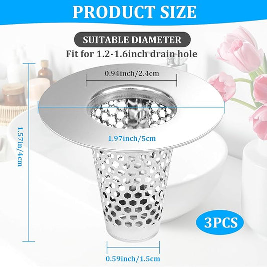 Dayker 3PCS Bathroom Sink Drain Strainers, Stainless Steel Hair Catcher - Image 2