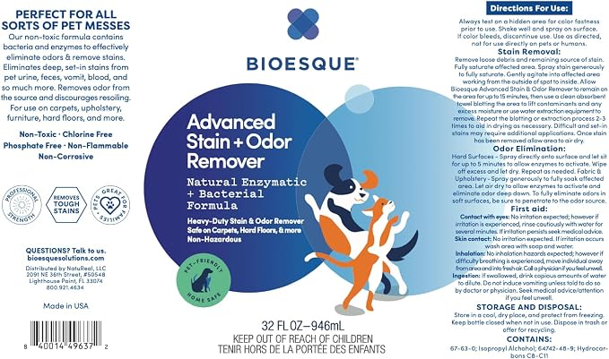 Bioesque Advanced Stain + Odor Remover, Pet-Friendly Natural Enzymatic & - Image 6