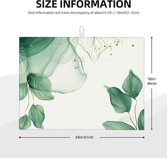 Watercolor Green Palm Leaves Dish Drying Mat 18x24 Inch, Microfiber Absorbent - Image 2