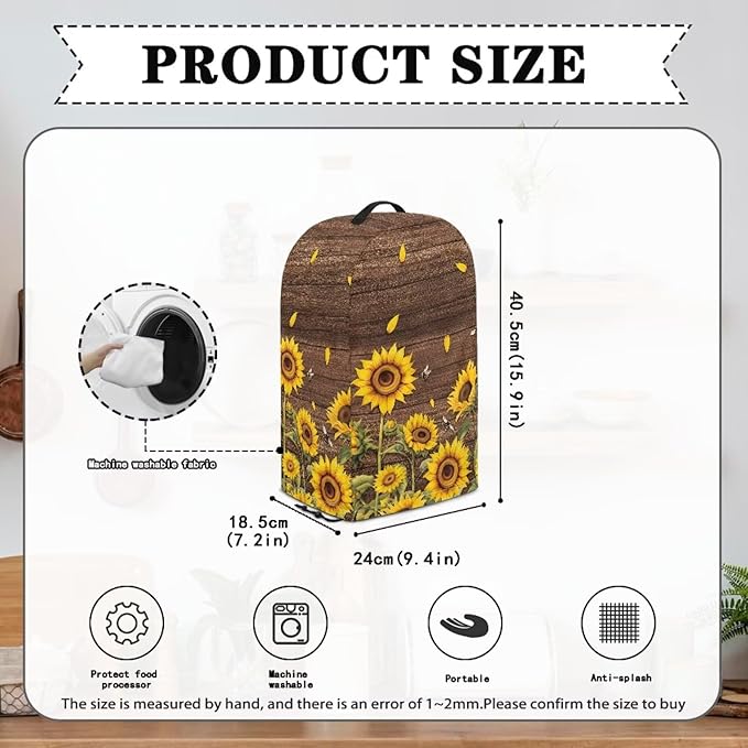 Sunflower Wood Grains Kitchen Blender Food Processor Dust Cover with Top Handle and Drawstring, Dust Protection Easy to Clean Small Appliance Juicer Coffee Maker Cover