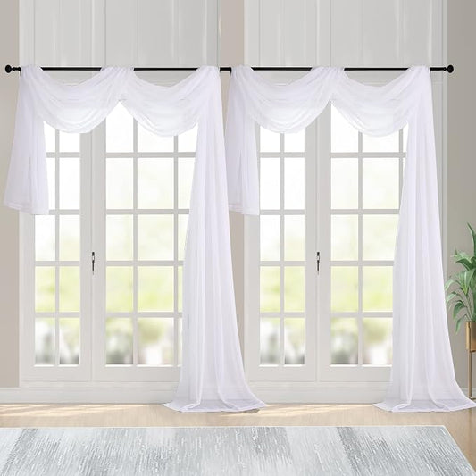 Chyhomenyc Extra Long White Sheer Curtains 144 inch 2 Panels Set, Translucent - Image 2