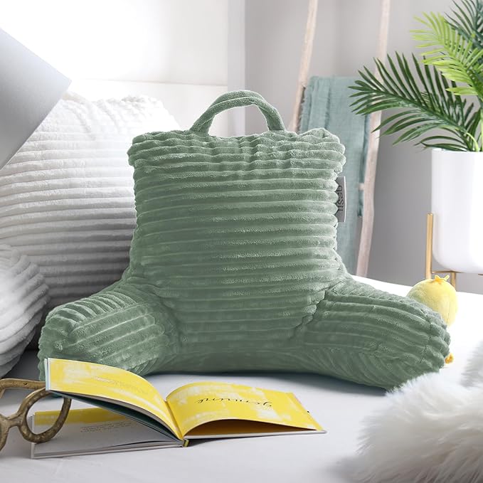 Nestl Reading Pillow for Kids & Teens with Shredded Memory Foam, Luxe Cut Plush Backrest Pillows for Reading and Gaming, For use on Couch, Bed, Floor, Adjustable Support with Washable Cover Sage Green