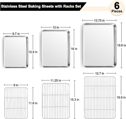 TeamFar Baking Sheet with Rack Set, 19.6/16/12.5 Inch Stainless Steel Cookie - Image 2