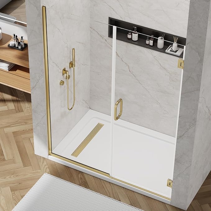 Pivot Shower Door, Adjustable Width 58.5-60" W x 76" H Hinged Shower Glass Door - Image 9