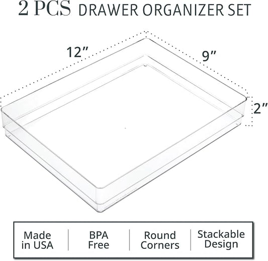 STORi SimpleSort 2-Piece Stackable Clear Drawer Organizer Set | 12" x 9" x 2" - Image 2