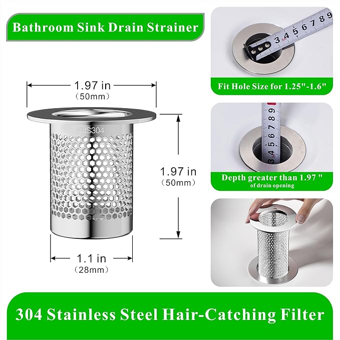 304 Stainless Steel Hair Catcher Bathroom Sink Drain Strainer Drain Filter - Image 2