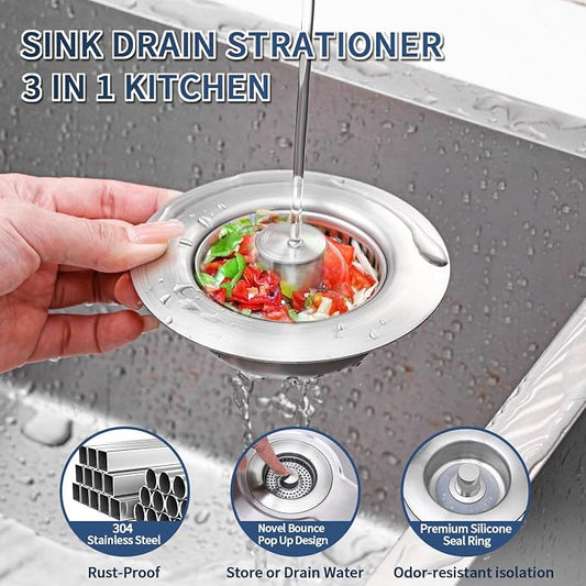 3-in-1 Kitchen Sink Drain Strainer & Sink Stopper - Image 2