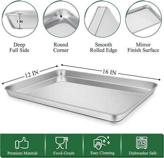 P&P CHEF 16 Inch Baking Sheet and Rack Set, Stainless Steel Cookie Sheets Oven - Image 2