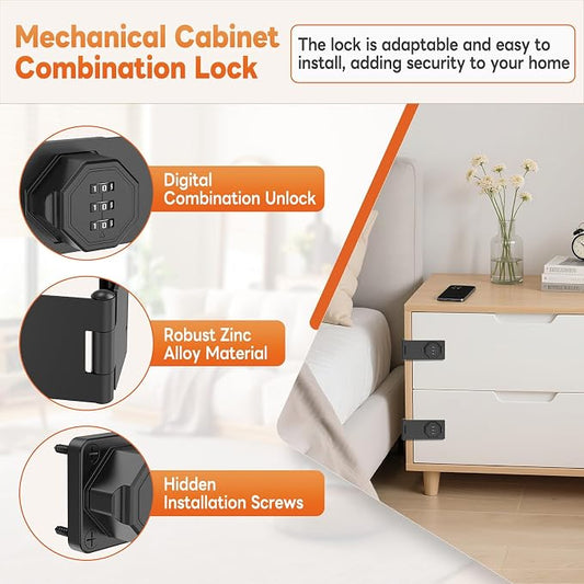 90 Degree 3-Digit Combination Cabinet Lock, Zinc Alloy Keyless Folding Hasp - Image 2
