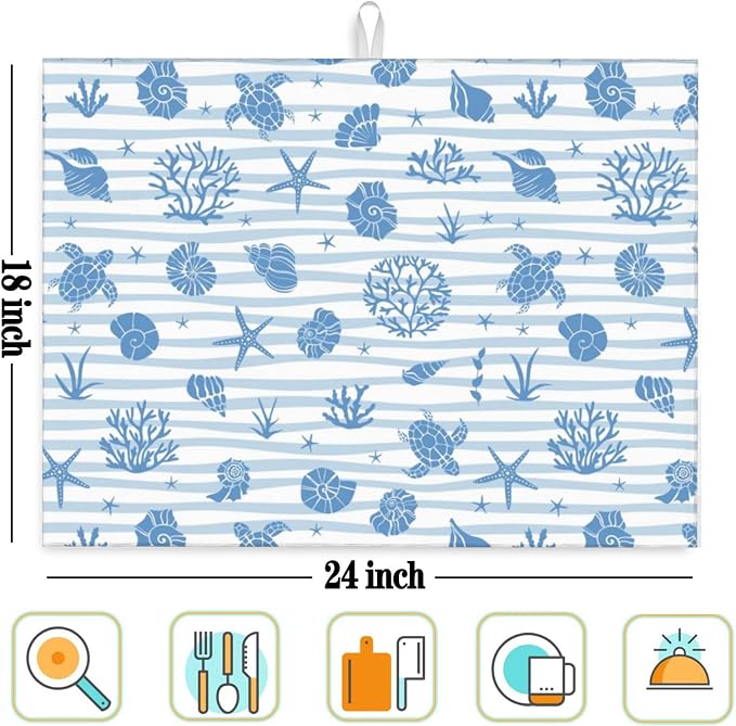 Beach Dish Drying Mat, for Summer Kitchen Counter Microfiber Absorbent - Image 7