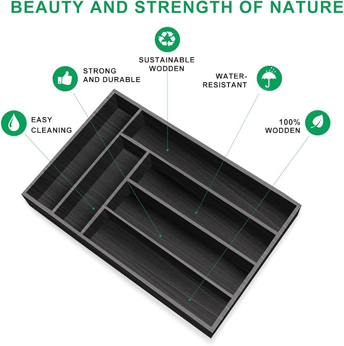 Kitchen Wood Utensil Tray Silverware Drawer Organizer Wooden Cutlery Trays - Image 7