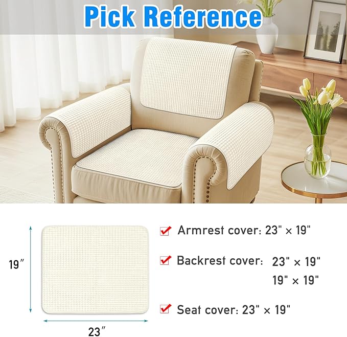 Couch Arm Covers, Sofa Arm Covers, Waterproof Armrest Cover for Sofa, Armchair, Loveseat, Headrest Cover, Non-Slip Recliner Arm Cover, Arm Chair Covers Set of 2 (Beige, 23"×19")